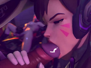 D.Va из ОверВотч сосет большой член футанари на глазах у подруги