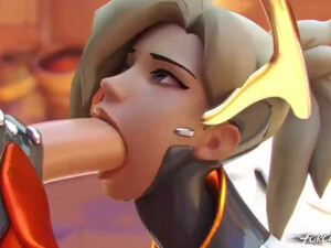 Mercy из Overwatch любит лизать и сосать большой член