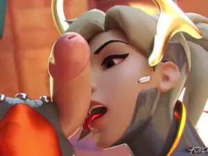 Mercy из Overwatch любит лизать и сосать большой член