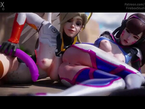 Лесбиянки D.Va и Mercy развлекаются с самотыком