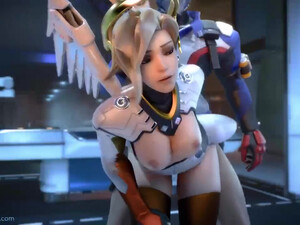 Soldier 76 изо всех сил трахает грудастую подругу Mercy - порно мультик