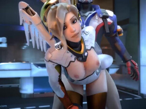 Soldier 76 изо всех сил трахает грудастую подругу Mercy - порно мультик