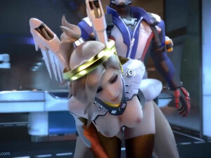 Soldier 76 изо всех сил трахает грудастую подругу Mercy - порно мультик