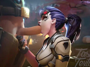 Хуесоска Widowmaker старается заглотить большой хуй