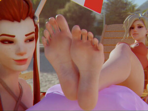 Brigitte licks Mercy's feet