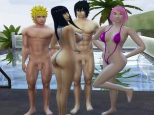 Naruto, Sakura nad their friends enjoy hardcore group sex by the pool