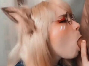 Teen Glasses Face Fuck Deepthroat Cosplay Camel Toe Blowjob Blonde GIF