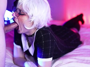 Teen Sloppy Goth Glasses Emo Deepthroat Cute College Blowjob Blonde GIF