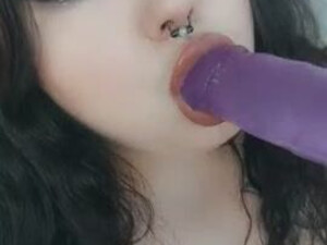 Sucking Spit Pretty Goth Gagging Dripping Dildo Cute Big Tits Alt GIF