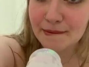 Wet Shower Sex Toy Female Dildo Deepthroat Cute Blowjob Blonde GIF