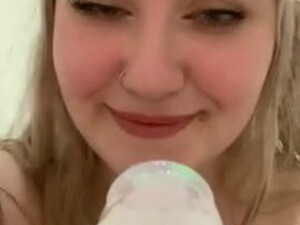 Wet Shower Sex Toy Female Dildo Deepthroat Cute Blowjob Blonde GIF