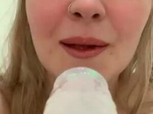 Wet Shower Sex Toy Female Dildo Deepthroat Cute Blowjob Blonde GIF