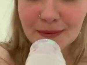 Wet Shower Sex Toy Female Dildo Deepthroat Cute Blowjob Blonde GIF