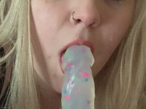 Sloppy Oral Natural Tits Gagging Female Dildo Deepthroat Blowjob Big Tits Amateur GIF