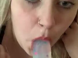 Sloppy Oral Natural Tits Gagging Female Dildo Deepthroat Blowjob Big Tits Amateur GIF