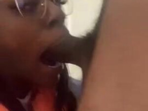 Throat Spit Sloppy Glasses Gagging Gagged Ebony Cute Blowjob BBC GIF