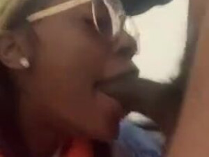 Throat Spit Sloppy Glasses Gagging Gagged Ebony Cute Blowjob BBC GIF