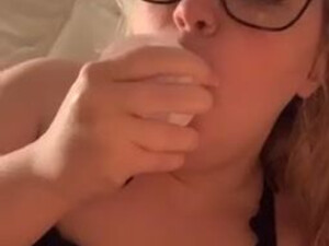 Throat Sex Toy Natural Tits Glasses Gagging Dildo Blowjob Blonde Big Tits GIF