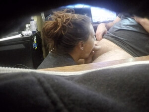 Sloppy POV Gagging Brunette Blowjob GIF