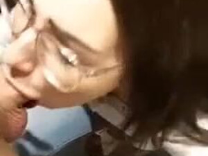 Oral NSFW Glasses Eye Contact Deepthroat Brunette Blowjob GIF