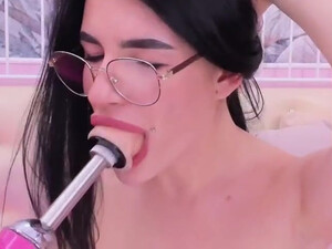 Tease Spit Solo Sloppy Petite OnlyFans Homemade Glasses Gagging Dildo Deepthroat Deep Penetration Choking Ahegao GIF